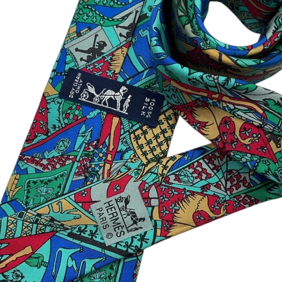 HERMÈS 7286 MA Rare Green/Blue Heraldry Silk LUXURY Tie FRANCE - Picture 3 of 5